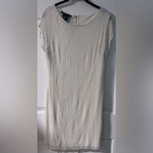 Brand New With Tags Pisarro Nights White Beaded Shell Silk Cocktail Dress